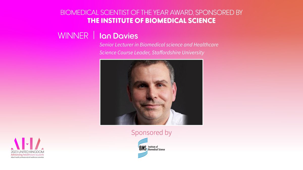 AHAwards💙 (@ahawards) on Twitter photo And the winner of the prestigious
<a href="/IBMScience/">IBMS #AtTheHeartOfHealthcare</a> Biomedical Scientist of the Year Award - is Ian Davies <a href="/StaffsBMS/">Ian Davies</a> @StaffsUni - many congratulations!!
#AHAwards And the winner of the prestigious
<a href="/IBMScience/">IBMS #AtTheHeartOfHealthcare</a> Biomedical Scientist of the Year Award - is Ian Davies <a href="/StaffsBMS/">Ian Davies</a> @StaffsUni - many congratulations!!
#AHAwards