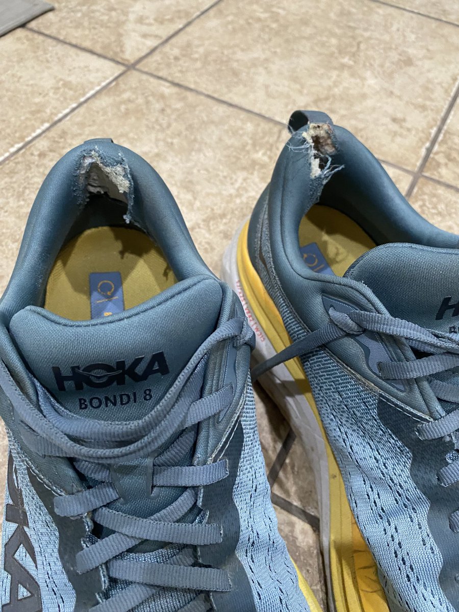 fred_vergenz's tweet photo. Love my ⁦@hoka⁩ Bondi, but I haven’t had the heels tear out in a pair of shoes since middle school. My wife’s pair have done the same thing. Has this happened to other people? https://t.co/ENPUfEnsJ7
