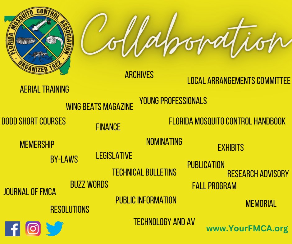 FloridaMosquito's tweet photo. To wrap up #FloridaMosquitoWeek we want to highlight the amazing #Collaboration that happens throughout the association.
#FMCA provides a variety of #committees for chances to get involved! Head over to https://t.co/H6FYYum9DW to join the action.
#MosquitoWeek
π¦πππ https://t.co/Q6Og0DYZST