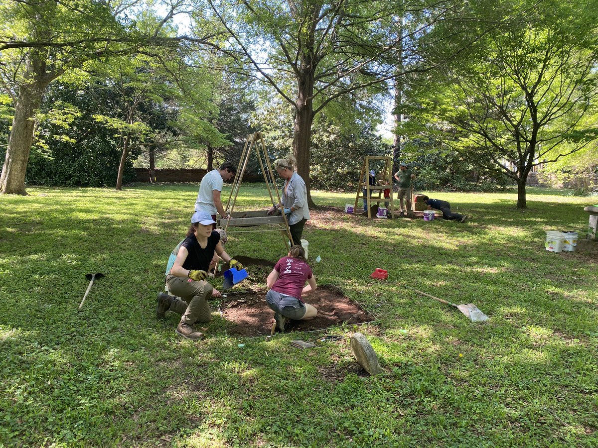 Amazing weather and amazing volunteers with us today at Abingdon Episcopal Church. The search for the 17th century church is underway. Come by today and check us out. We will be here until 4 o’clock.  #publicarchaeology #localhistory #VirginiaDepartmentofHistoricResources