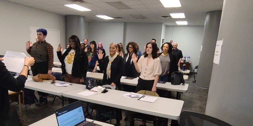 IATSELocal764's tweet photo. Yesterday we swore in 19 new members. The new 764 kinfolks attended an orientation session. Here they were given information on how to be in good standing and the benefits of union membership.
Congratulations to all of them!
#Local764 https://t.co/G1uakjON52