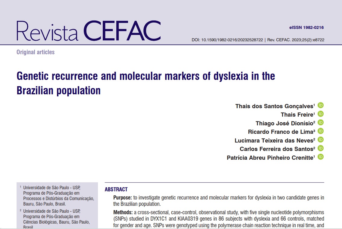 ricardopsico's tweet photo. New paper published in Revista Cefac. Check out the paper here: https://t.co/vUGupq3Gzl: 

#Dyslexia #Genetics #childdevelopment #Endophenotypes https://t.co/z4Mx2EkLzd