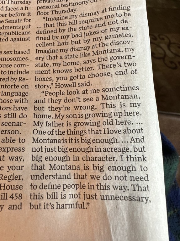 I agree @Howell4HD95! Montana is big enough for all of us! Well said. I have been so impressed with many of the comments you have stated on the floor and in committee this year. Thank you for your words.