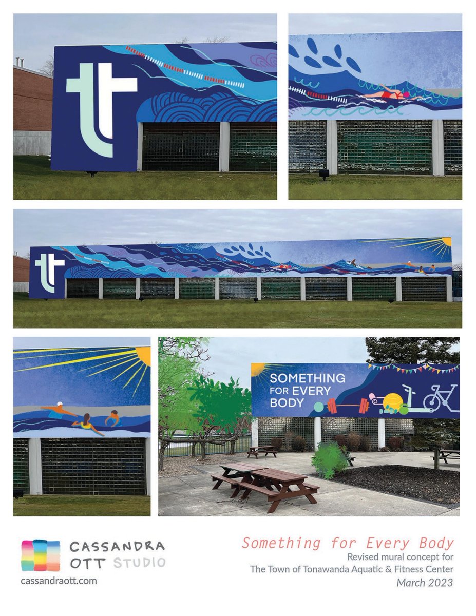 140thBill's tweet photo. Here it is! The mural planned for the exterior of the Town of Tonawanda Aquatic &amp; Fitness Center, to be painted this spring by its designer, Buffalo artist Cassandra Ott. Funding Cassi's commission is a $36,000 @NYSOCFS grant I secured for a public art project in the 140th. https://t.co/zoNeScXcHS