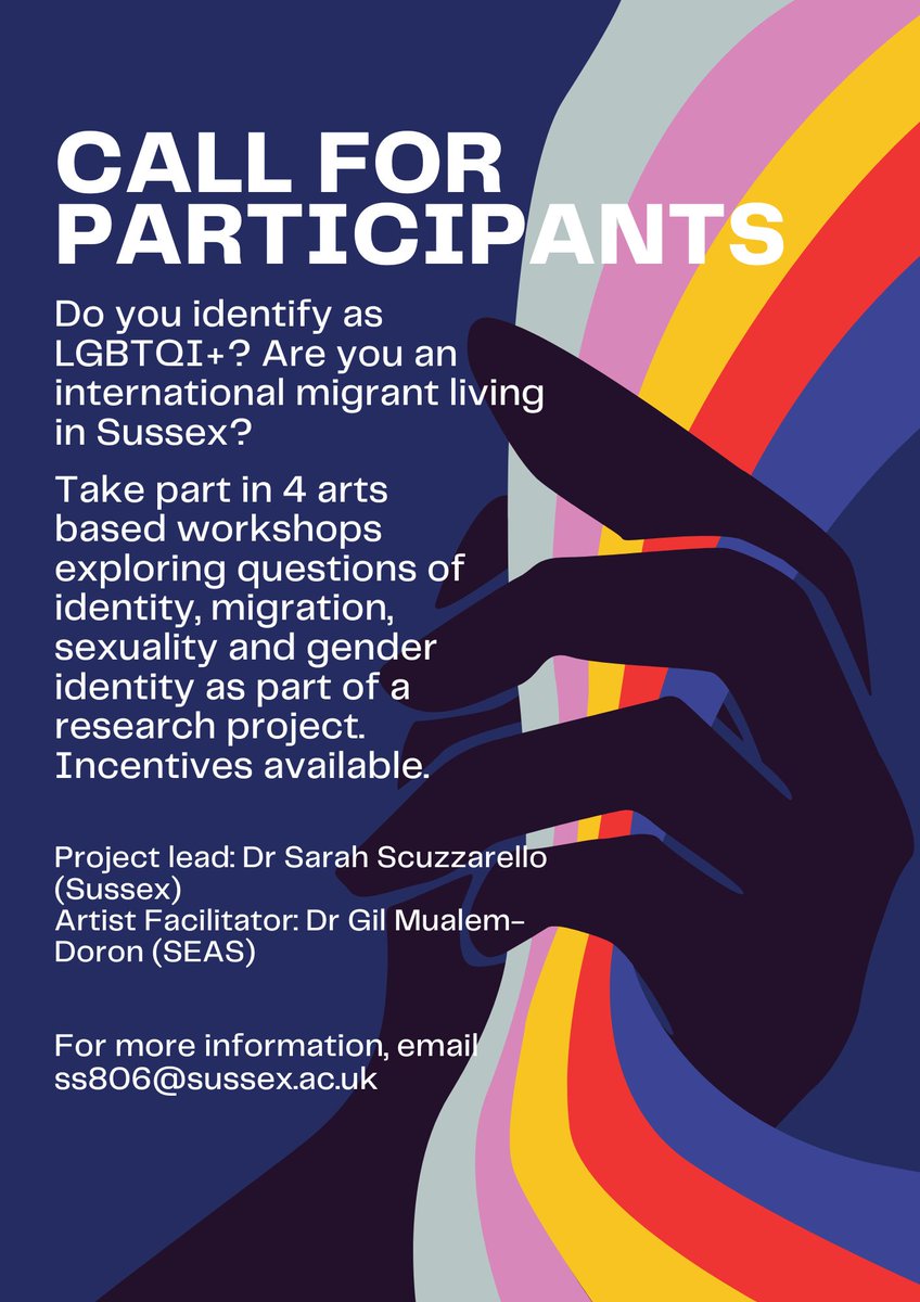 We are looking for participants to take part in 4 arts-based workshops where they will produce art to visualise their experiences of migration and settlement in the UK. Incentives available for participation

Please RT &amp; share to your networks. Any question, pls email!