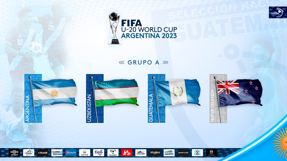 fedefut_oficial's tweet photo. ¡A PONER LA BANDERA DE GUATE EN LO MÁS ALTO!

🇬🇹💙Nuestra Sele Mundialista conoció sus rivales en la fase de grupos del Mundial U-20 de la FIFA Argentina 2023.

GRUPO A
🇦🇷Argentina
🇺🇿Uzbekistán
🇬🇹Guatemala
🇳🇿Nueva Zelanda

#SeleSub20 #VamosGuate #ModoSelección #U20WC ⚽️🇬🇹💙💪 https://t.co/27gk82sGsQ