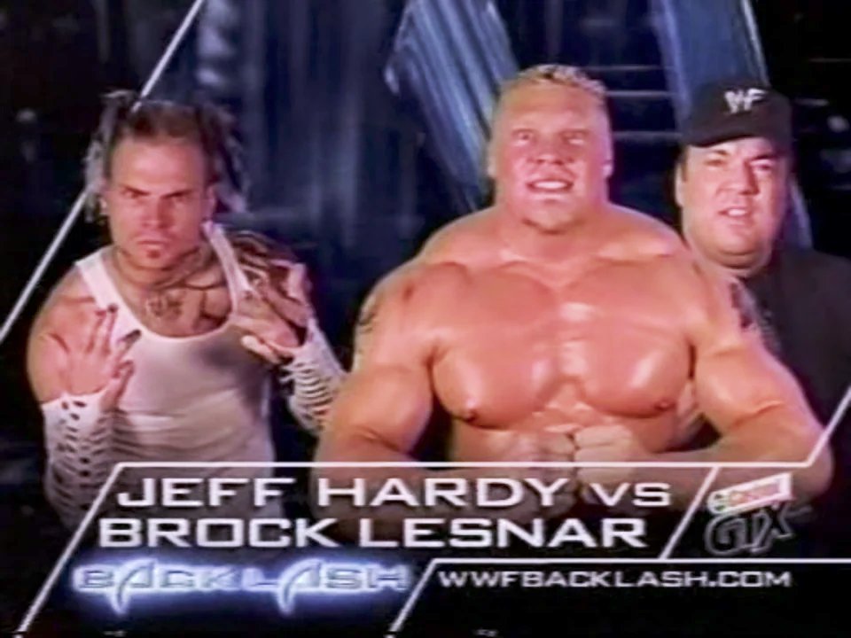 4/21/2002

Brock Lesnar defeated Jeff Hardy by technical knockout at Backlash from the Kemper Arena in Kansas City, Missouri.

#WWF #WWE #Backlash #BrockLesnar #JeffHardy https://t.co/UtmWpnDF0M