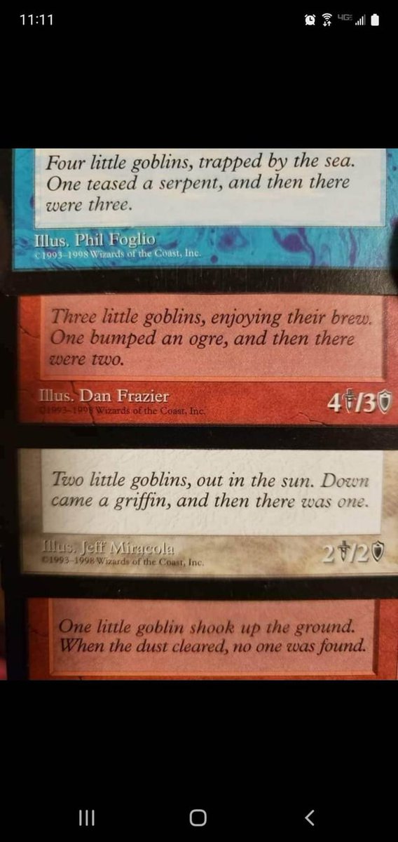 Sorcery_Speed's tweet photo. Flavortext Friday FTW!!!

What are some of your favorite examples of Flavor text?? 

Here are two of mine: a nice four-part poem about a small band of gobbos, and the only time an #MTG card has made me tear up! https://t.co/PMkttA2y6P