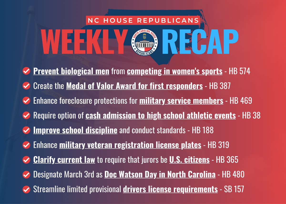 Recap for this week's legislative business in the House.

#NCGA #NCHouse #Recap #ncpol