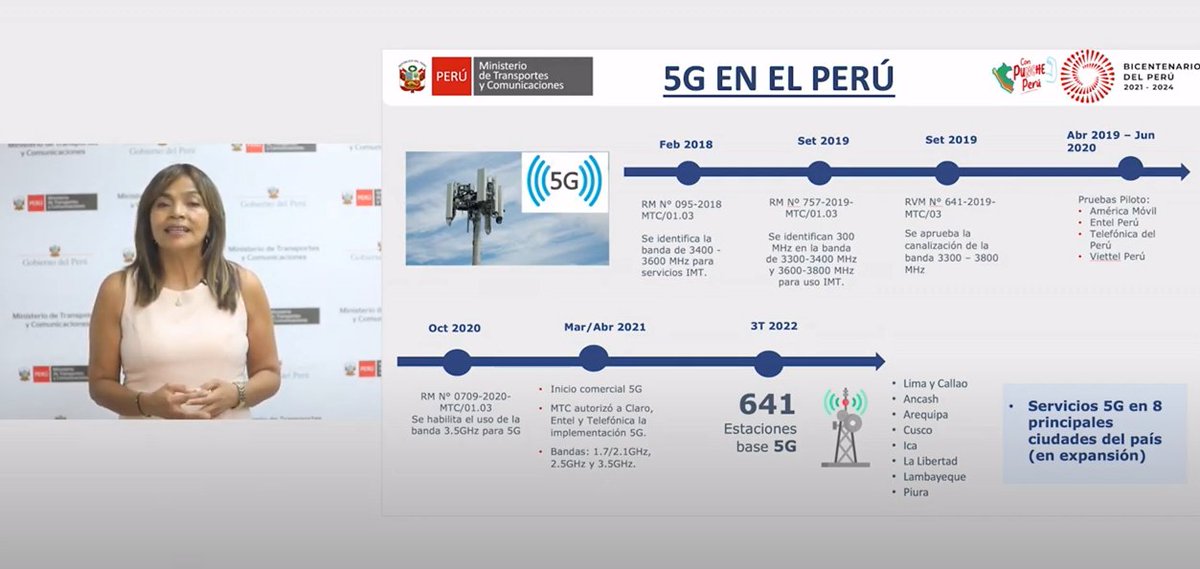 📶El #MTC evalúa el reordenamiento de la banda 3.5 Ghz, usada para el despliegue del #5G, con el objetivo de determinar el diseño de concurso competitivo, informó la viceministra de Comunicaciones, Patricia Carreño, durante el foro: “Wireless Technology Summit 2023”.