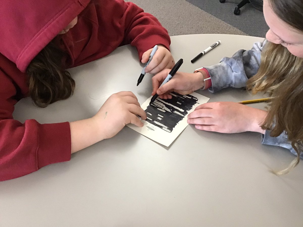 jamie_winchell's tweet photo. For #NationalPoetryMonth #julianworks 6th graders are making #blackoutpoetry, editing in @WeVideoEdu, and uploading to @FlipgridEvents. @MrsOrman’s “who wrote it?” interactive bulletin boards in the background. Engaged self-directed learners! @oakpark97 #libraries97 https://t.co/xcQ2KaBR30