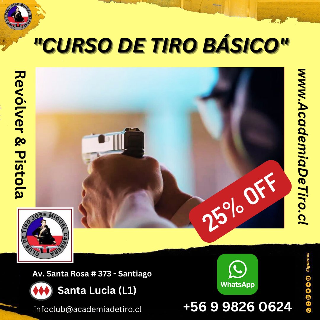 Excelente Club de Tiro Básico, Armas de Puño. RT
AcademiaDeTiro.cl
WhatsApp: +56 9 9826 0624
<a href="/CHVNoticias/">CHV Noticias</a> #ContigoCHV #ALERTA RT