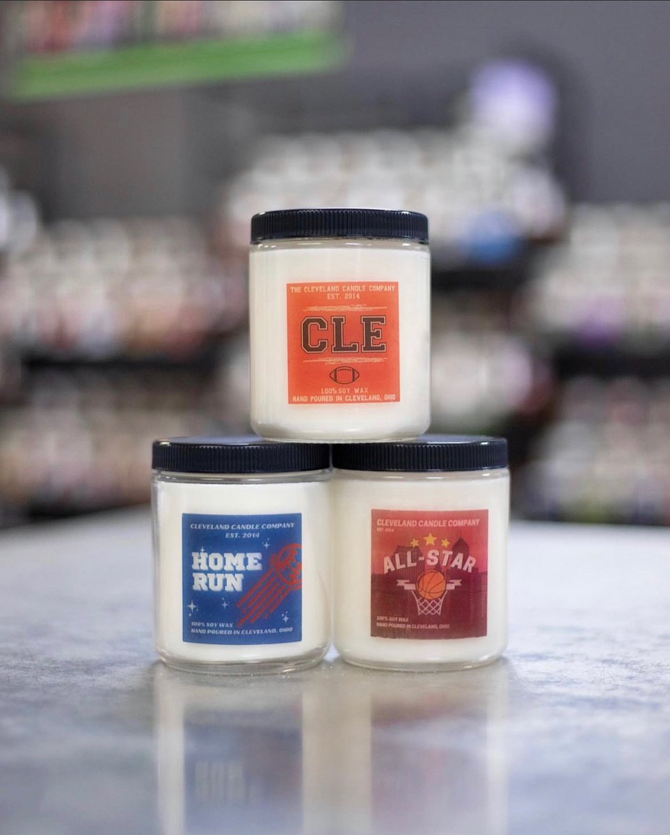 CleCandleCo's tweet photo. Hey Cleveland sports fans! ⚾️🏀🏈

Support your favorite teams and shop our entire Cleveland Sports Collections in-store and online now! 🤩

https://t.co/pPkFYKlI01 https://t.co/5g2YqEnoT7