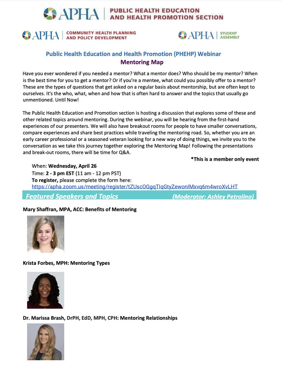 Ever wondered if you need a mentor? If a mentee, what could you offer a mentor? The CHPPD and PHEP section will explore these mentoring topics. Whether you are an ECP or seasoned veteran, we invite you to the conversation to explore the Mentoring Map!