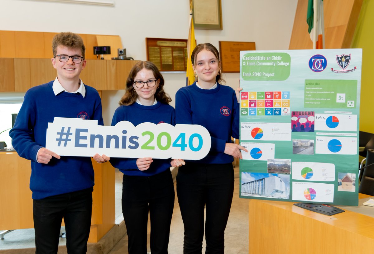 Ennis2040's tweet photo. The Judges were blown away by the presentations delivered by TY students of @EnnisCC, @colaiste_muire , @StFlannans and @RiceCollegeNews this week. Well done All !
#eninis2040 #EducationOutreach #ActiveCitizenship #TY #sustainabilityility #climateadaptivetown https://t.co/RdMesUCWYd