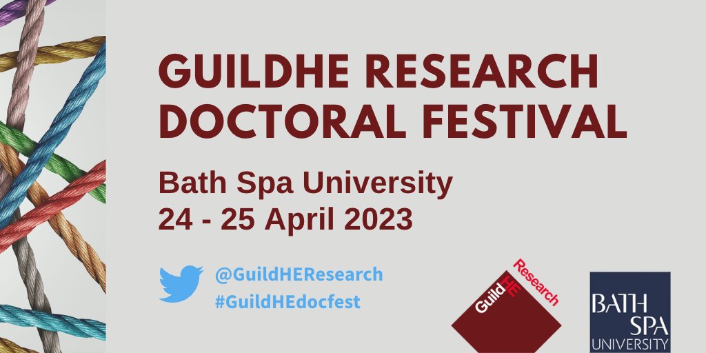 We’re delighted to be holding our GuildHE Research Doctoral Festival #GuildHEdocfest at <a href="/BathSpaUni/">Bath Spa University</a> with fantastic speakers, specialists &amp; sessions by @BathSpaResearch <a href="/UKParl_Research/">Knowledge Exchange Unit at UK Parliament</a> <a href="/sciencecampaign/">CaSE</a> <a href="/ExploreWellcome/">Wellcome Collection</a> @NCCPE + PhD peers

View programme ➡️ bit.ly/41uOYX3