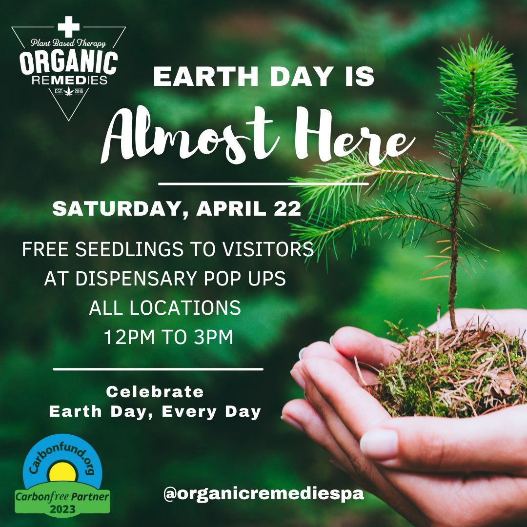 Or_Remedies's tweet photo. The countdown is getting real... one more day until Earth Day!
Be sure to stay up-to-date on our events and stay tuned to NEW additions we have coming at our pop-ups!
#earthday #carboneutral #sustainability #mothernature #cannabis https://t.co/Jfo8DY1ryV