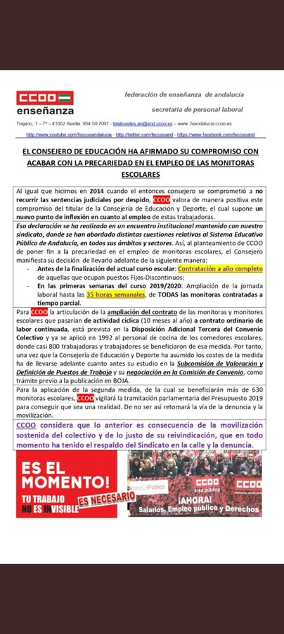 amparo09040322's tweet image. @Patricia_Pozo_ @JuanMa_Moreno @antoniosanz @_P_Q_R_ Seguro q le habrán comentado la carga de trabajo administrativo q tienen q soportar (quitando horas lectivas) debido a q SUS #monitorasenlucha siguen a insuficientes 20hrs No migajas de 200, todas a 35hrs
