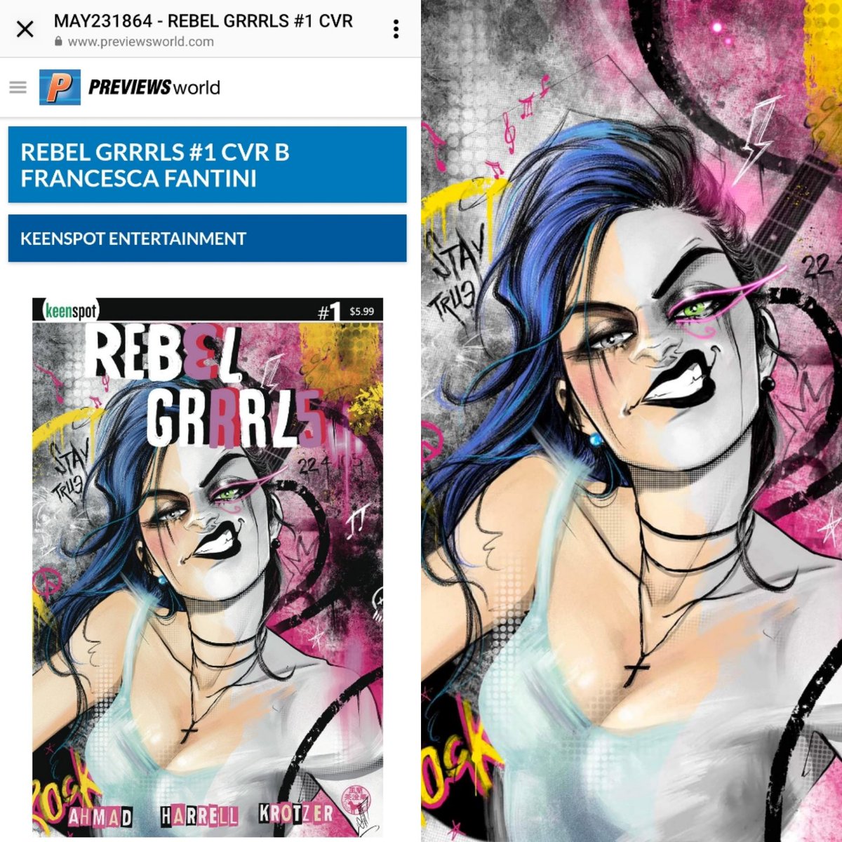 VioletArt22's tweet photo. https://t.co/ATZwHow31C

#rebel #rebelgrrrls #badass #rocknroll #punkgirl #girl #woman #coverart #francescafantini #nofx #lorimeyers #comicbooks #readmorehateless #liveyourlife #art #staytrue #keenspotcomics #previewsworld https://t.co/ERiMxYxI7F