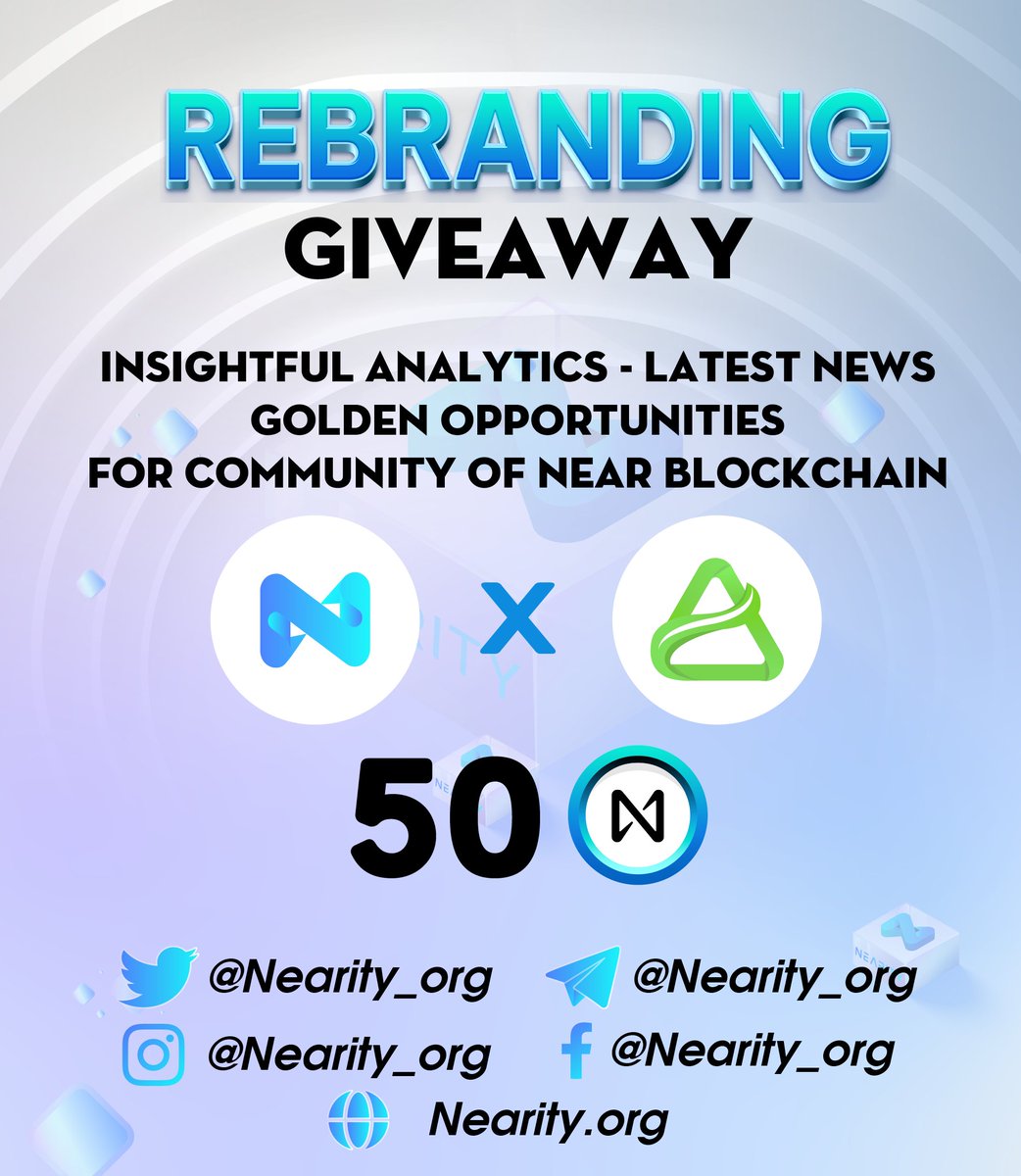 🚨Nearity Rebrand #Giveaway🚨

💰50 $NEAR - 10 Winner
72hrs &amp; Rules:
1⃣Like, RT &amp; Follow <a href="/Nearity_org/">Nearity 🅝 | Create Without Limits</a>&amp; <a href="/Aurority_com/">Aurority</a>
2⃣Join t.me/nearity&amp; t.me/auroritychat
3⃣Comment&amp; tag 3 your friends

#NEAR #NEARITY #Aurority #Giveaways #GiveawayAlert #Airdrop #Airdrops #web3