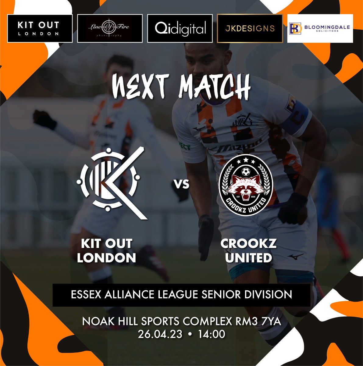 🏟 Noak Hill Sports Complex, Romford, RM3 7YA 
🏆 @EssexAllianceFL 
🗓 26/04/23
⏰ 14:00 GMT
🆚️ @CrookzUnited 
.
.
.
#footballlove #kitoutlondon #london #soccer #grassrootsfootball #ballers #eastlondon #youtube #photo #facebook #instagram #twitter #socialmedia #ourcityourrules