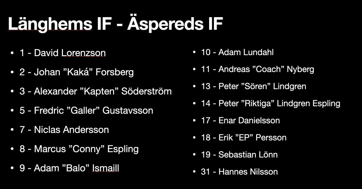 Fredag och det betyder matchdag! Länghems IF är motståndet som står för motståndet och Ingsvallen är spelplatsen. Förutsättningarna är som vi vet att ÄIF kommer ifrån 0-0 medans Länghem bortaslog Horreds med 1-3. Äspereds lag ser vi på bilden nedan, FRAMÅT!