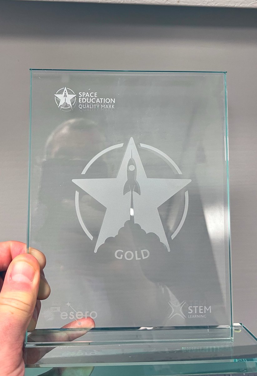 Our Space Education Gold award plaque arrived today. Pride of place in reception for all to see #STEM #space