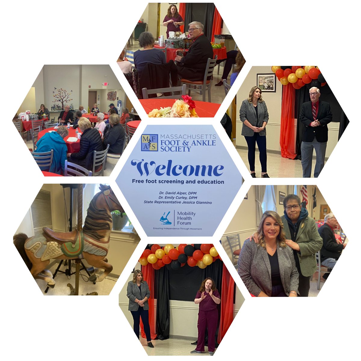 masspodiatrists's tweet photo. Much appreciation for Revere’s Rossetti-Cowan Senior Center hosting our free foot clinic and education event yesterday. It was an honor to have State Rep. @jessicagiannino join us! Many thanks to our volunteer doctors, David Alper, DPM, and Emily Curley, DPM. #BecauseFeetMatter https://t.co/NK5Y5MpQvj