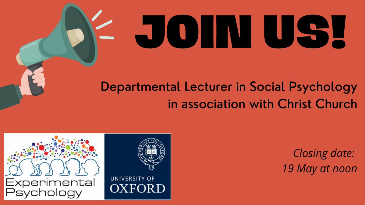 Oxford ExpPsychology (@oxexppsy) on Twitter photo Exciting new position - Departmental Lecturer in Social Psychology tinyurl.com/5rchxums <a href="/OxNeuro/">Oxford Neuroscience</a> Exciting new position - Departmental Lecturer in Social Psychology tinyurl.com/5rchxums <a href="/OxNeuro/">Oxford Neuroscience</a>