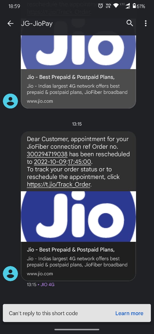 Rohitsuma1997's tweet photo. fraud #JioFiber Last year I applied for Jio fiber connection online then one of their employee came from Jio center Sagar to connect he took money for connect and till now he has not connected and only returned the money #JioFiber #jio #fraudjio https://t.co/V4vKoIQa6S