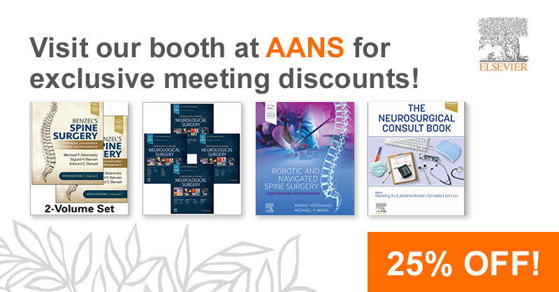 Elsevier_Med's tweet image. Attending the #AANS2023 annual conference in Los Angeles, CA? Visit our booth (222), April 21-24, for exclusive savings on #Neurosurgery books! Not attending the meeting?  SAVE 25% with code AANS23 at checkout! spkl.io/60154dIgx
*Valid in the U.S.
#AANS @AANSNeuro
