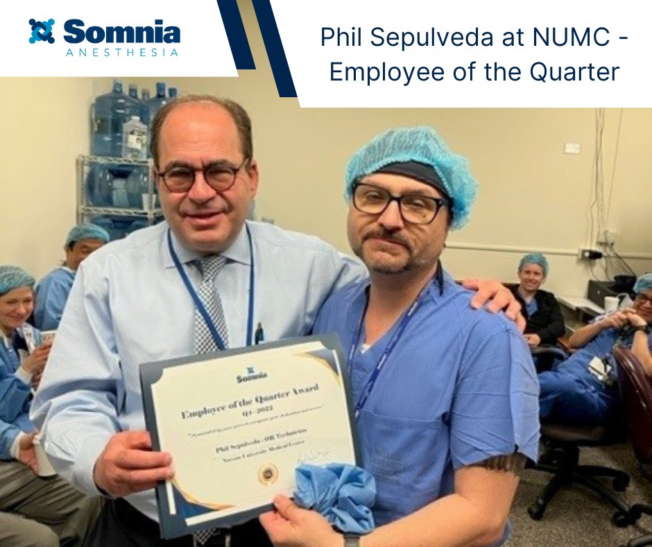 SomniaInc's tweet photo. Congrats to Phil Sepulveda at Nassau University Medical Center for being named Employee of the Quarter! Thanks for all the hard work you put in every day! #AnesthesiaServices #TeamSomnia https://t.co/EckI0QPaBH
