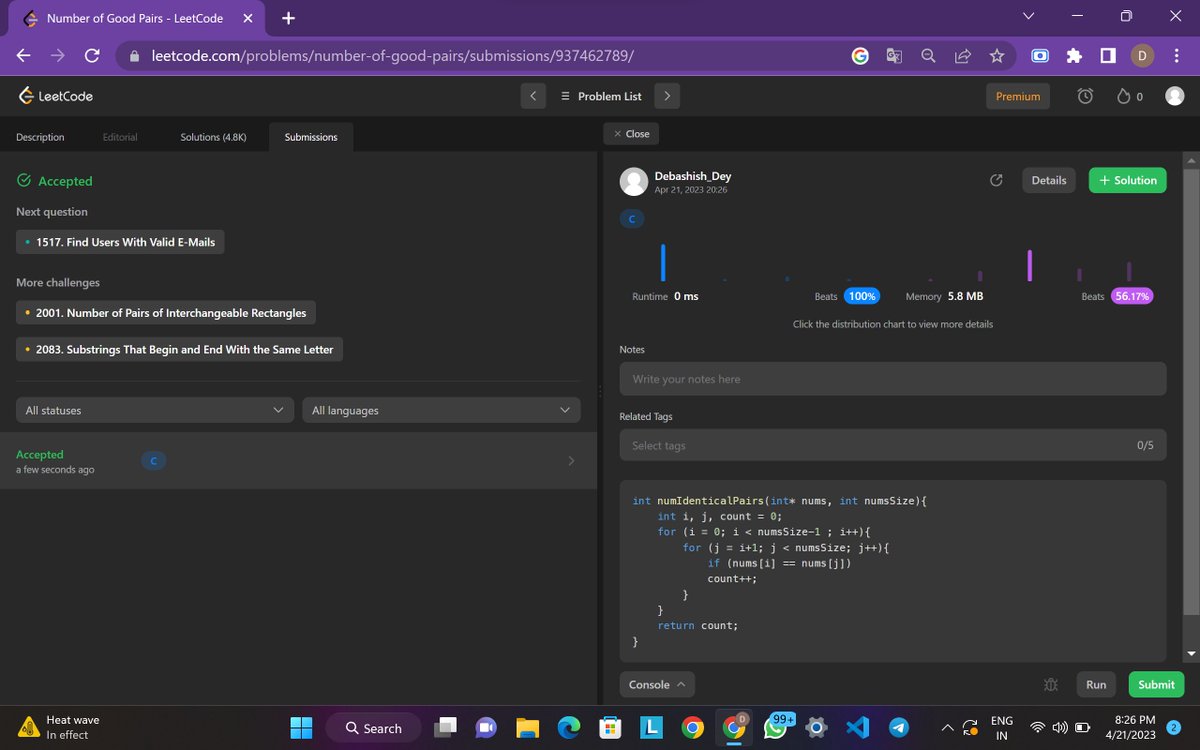 DDebashishDey's tweet photo. Hello Folks,
I have completed #Day17 of  #25DaysofCode Program with @scaler_official
Problem- Number of Good Pairs
My code link: https://t.co/VSfHiMCaAz
Scaler discord link: https://t.co/WGyVR6H7QZ
Partner: @iam_santanu03
#scalerdiscord #codewithscaler #scaleracademy #scaler30doc https://t.co/tgC5buxQWk