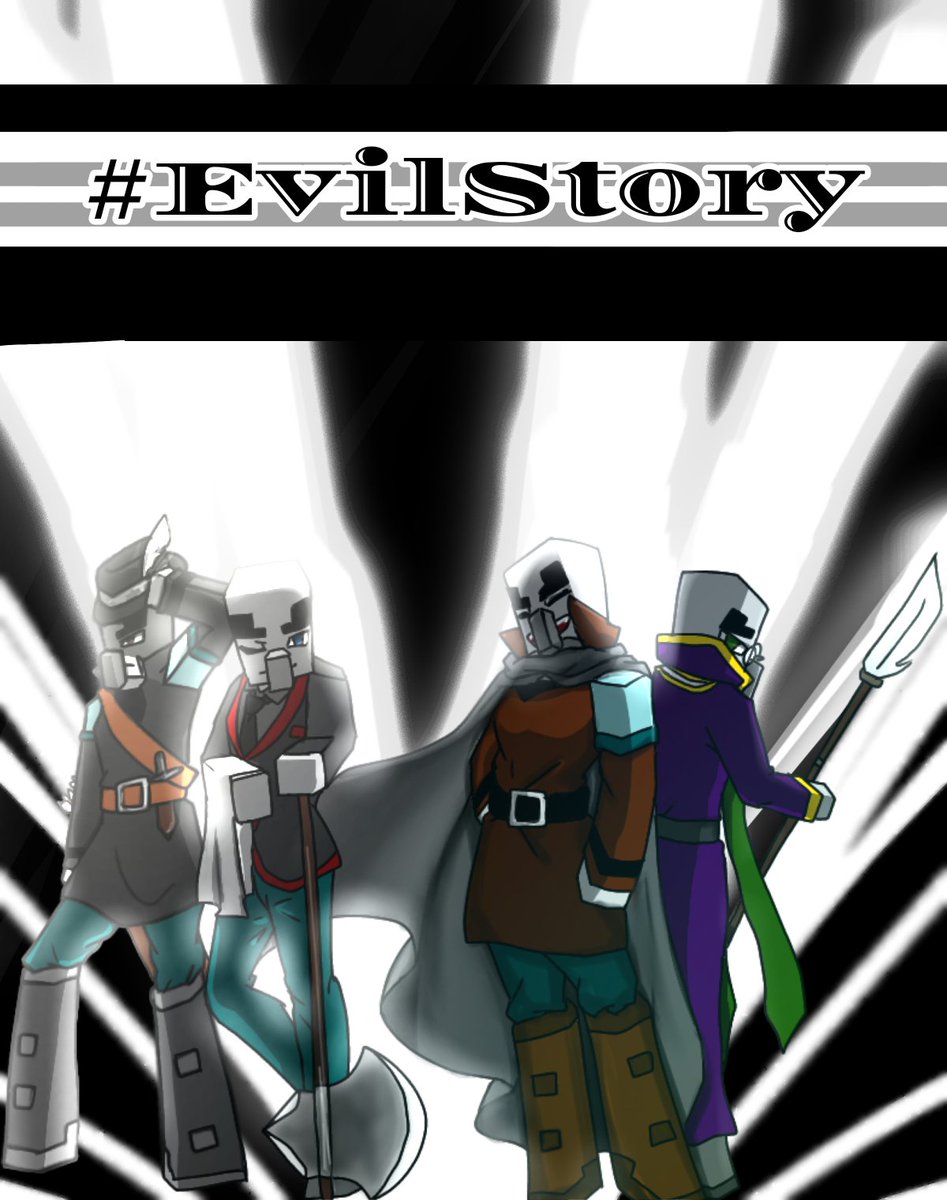 Phantom64000704's tweet photo. 「EvilStory」
一周年記念イラスト
狂ってしまったけど方法や未来によって更生出来る救いのあるエヴィアス&amp;ディザスと秘める狂気は元々で救いようのないヴェロス&amp;マルティ
#氷柱宅の集い #EvilStory #Evias #Disas #Velos #Marti #Illager #さぶまりん https://t.co/XmvIqIhMh2
