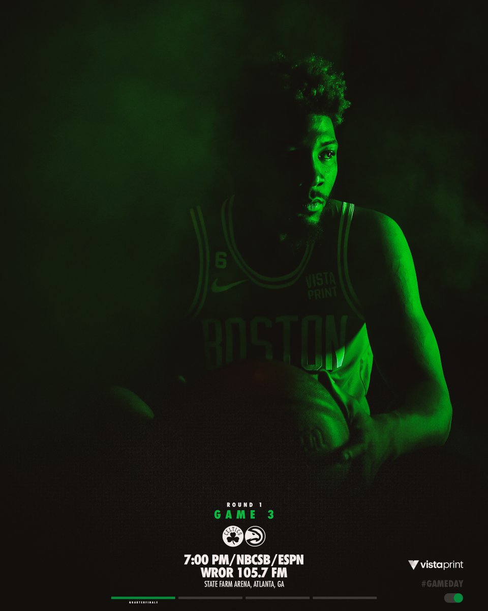 celtics's tweet photo. TONIGHT ☘️ Round 1 Game 3

🆚 @ATLHawks 
⏰ 7:00PM
📺 @NBCSBoston &amp; @espn 
🎙️ @1057WROR 
 
#UnfinishedBusiness https://t.co/YU86doWLTL