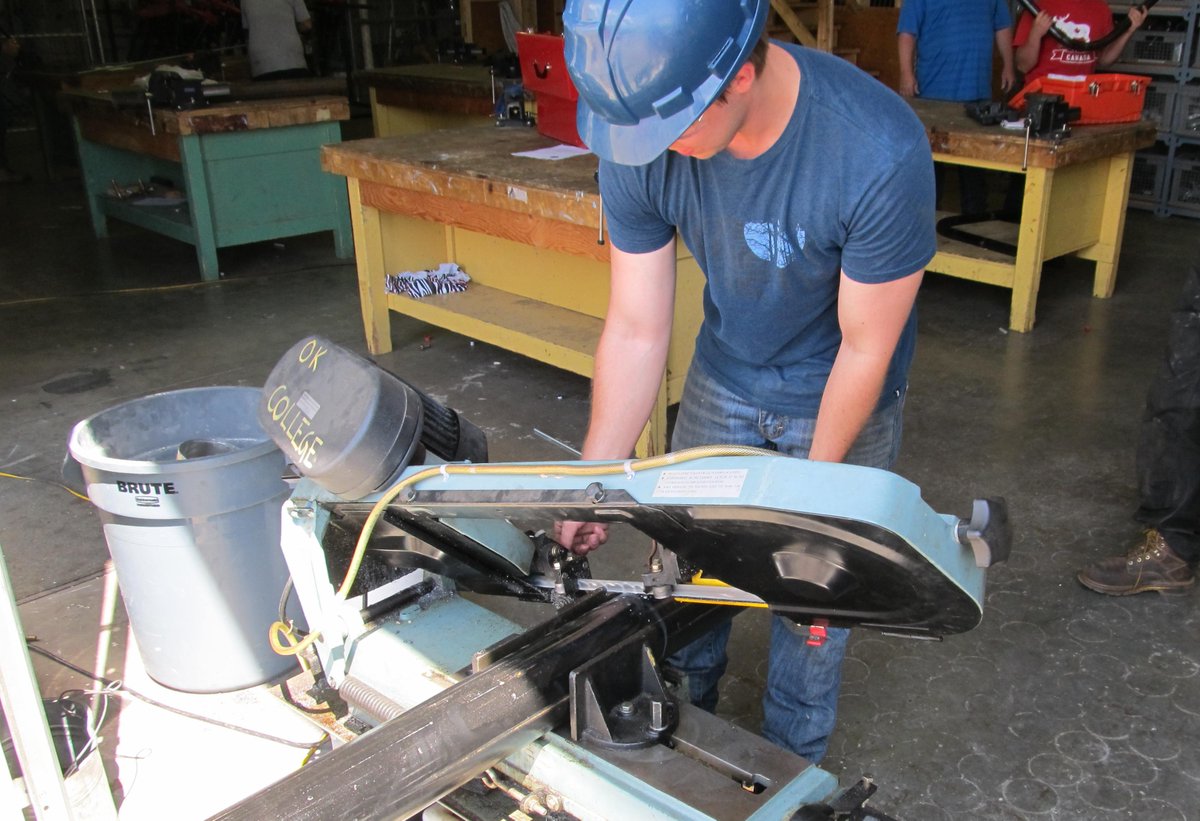 Measure twice, cut once. #Plumbing and Piping students learn about various types of #equipment like operating this #bandsaw for cutting material. Bandsaws help tradespeople make accurate, quick cuts for many different projects. Keep up the great work, students!