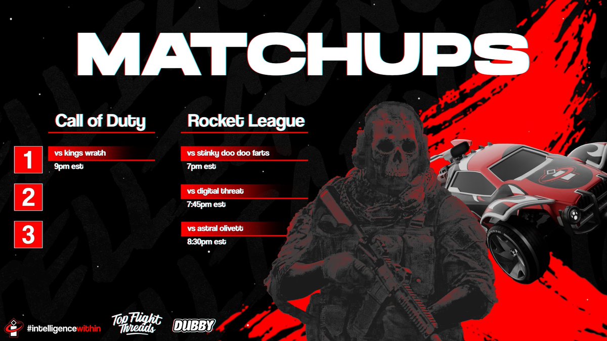INTL_GG's tweet photo. GAMEDAY | INTELLIGENCE Esports 

Make sure to tune in to these streams to support our rosters playing tonight! 👇

🔴 https://t.co/xkf3Y38Txr 

Good Luck INTELLIGENCE COD and RL! 

#INTFam #intelligencewithin https://t.co/wPhHlKNQqG