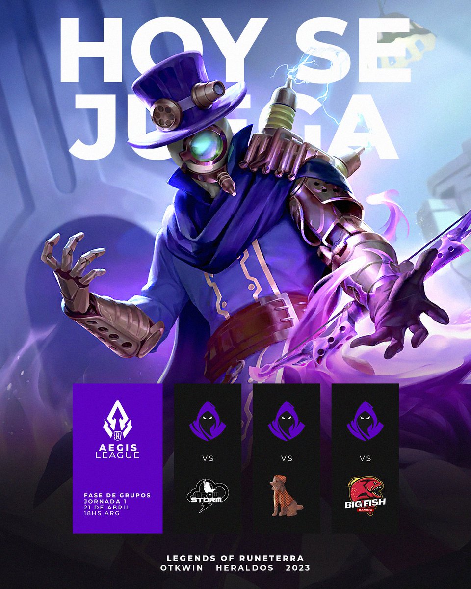 OneTurnKillClub's tweet photo. HOY SE JUEGA! ✨
🆚#CrowStorm @RedPupGames @BigFishGaming_
🏆 @AegisEsportsLoR
🎮 #LegendsOfRuneterra
⏰ 18hs ARG 🇦🇷
🖤#Heraldos | #OTKWIN | @LoRLATAM💜 https://t.co/JgqvbXk0DS