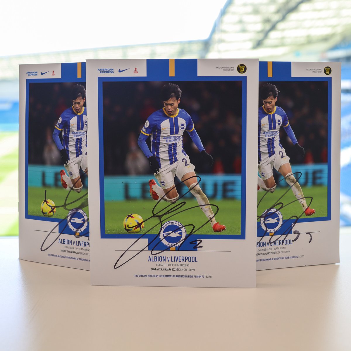 🔥 SIGNED MITOMA PROGRAMME GIVEAWAY 🔥 We're giving away three match programmes signed by @kaoru_mitoma! To enter - just retweet this post and follow our page. You have until 4:30pm this Sunday. Good luck! #BHAFC | @OfficialBHAFC | @OfficialBHAJPN
