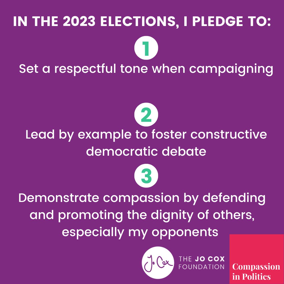 Ahead of the May local elections, I  am taking the @JoCoxFoundation's #CivilityPledge. I will run a  respectful campaign, foster constructive democratic debate and  demonstrate compassion. #MoreInCommon