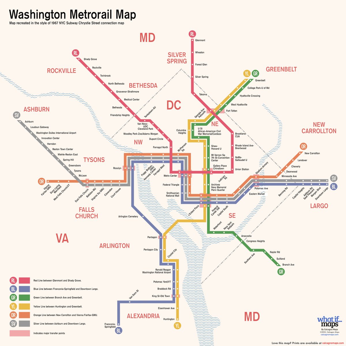 calcagnomaps's tweet photo. @wmata Metrorail Map in the style of 1967 NYC Chrystie St Connection Brochure Map!  Includes Potomac Yard/VT station stop to be opened next month!   #washingtondc #wmata #DMV #transitmaps https://t.co/JqM8RSW46l https://t.co/VxHil9zgiR