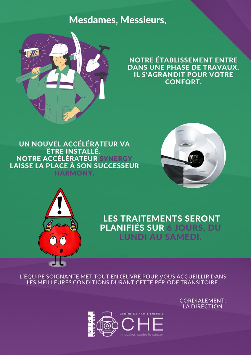 HauteNice's tweet photo. ⚠️Mesdames, Messieurs,
☝️Notre établissement entre dans une phase de travaux. 
Il s’agrandit pour votre confort.
#ensemblecontrelecancer 
#che
#Nice06 https://t.co/dGSA2rUTrh