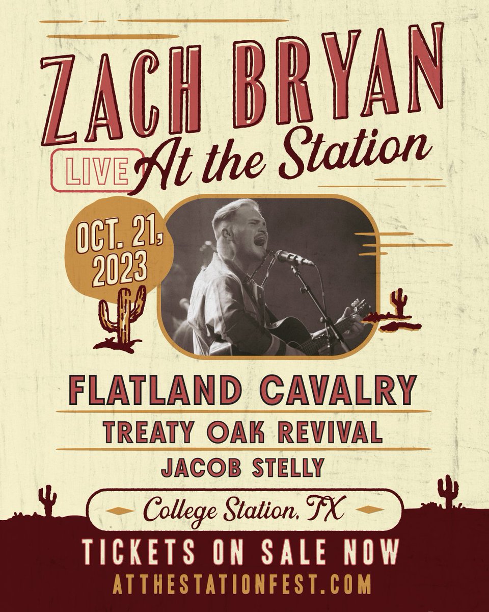 Friends don't let friends miss out on a chance to see <a href="/ZachLaneBryan/">Zach Bryan</a> LIVE At <a href="/TheStationFest/">Live at the Station</a> with <a href="/FlatlandCavalry/">Flatland Cavalry</a>, <a href="/TreatyOakMusic/">Treaty Oak Revival</a>, &amp; <a href="/Jacob_Stelly_/">Jacob Stelly</a>! There are only a handful of tickets left. Get yours now before it's too late! 🌵🎶 atthestationfest.com