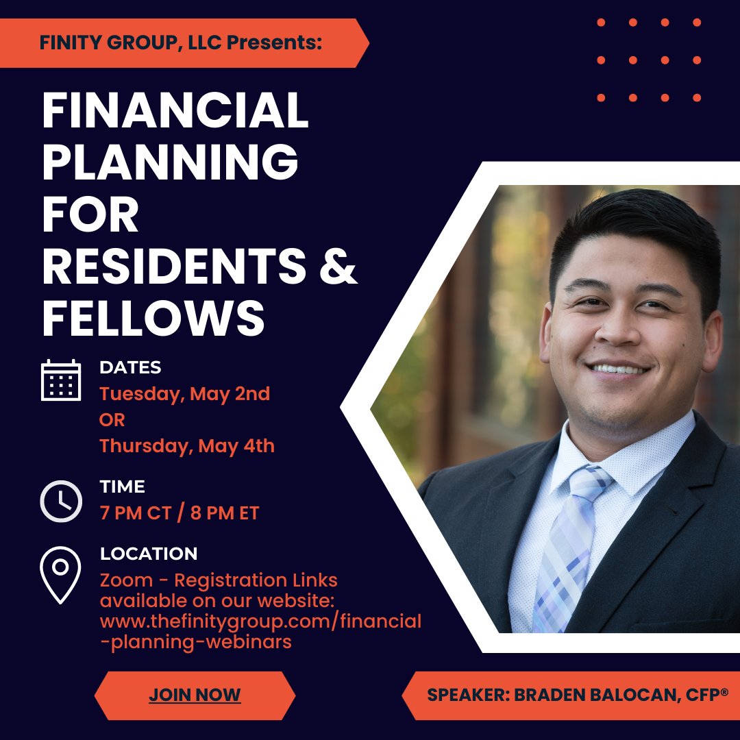 FinityGroup's tweet photo. Free Upcoming Webinar: Financial Planning for East Coast Residents &amp; Fellows! Registration links are available on our website: https://t.co/BPkneYBmuE https://t.co/nYpo6cHZKd