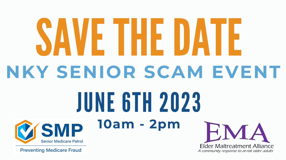nkadd's tweet photo. Save the date and join us for the NKY Senior Scam Event on Tuesday, June 6, 2023, from 10 am to 2 pm at the

Boone County Extension Office - Enrichment Office
1824 Patrick Drive
Burlington, KY 41005 

There will be door prizes, exhibitors, presentations, and lunch. https://t.co/Iv3F4s9Zjw