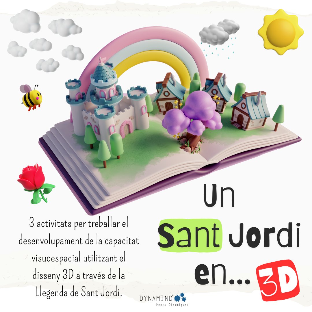 DynamindMD's tweet photo. Un Sant Jordi en... #3D 🌹📚 Celebra la #DiadadeSantJordi amb aquestes 3 activitats de Disseny 3D per a desenvolupar la capacitat visuoespacial.

🟠 Tangram 3D de Sant Jordi
🔵 Modernitzem la Llegenda
🟢Dissenyem roses de Sant Jordi programant.

+ INFO ⬇️
https://t.co/g6IXNLGckW https://t.co/VGfakzewK7