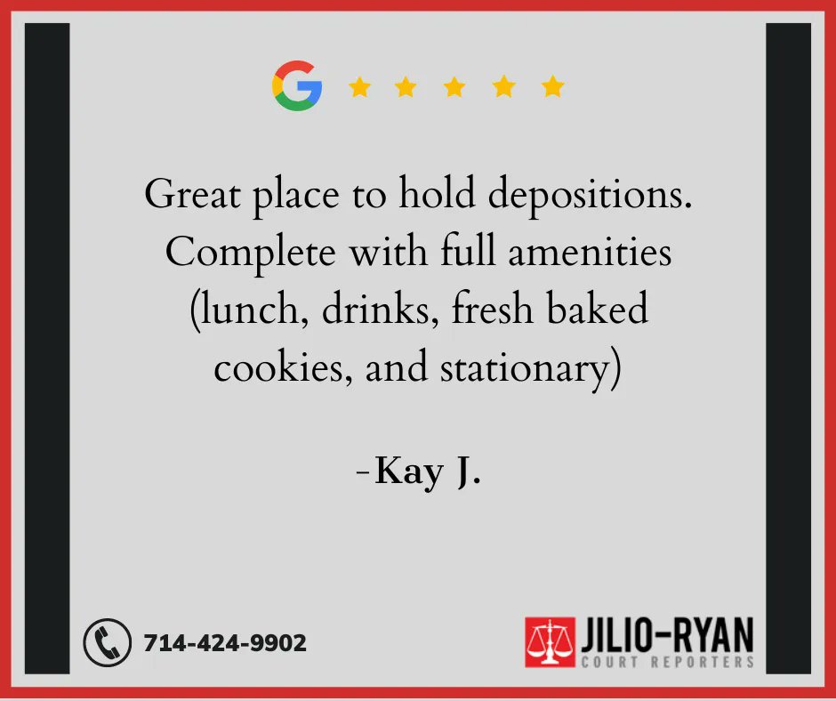 Great reviews are always appreciated! We do our best to provide the best deposition services.
#OnlineReviews #PositiveReviews #JilioRyanReviews