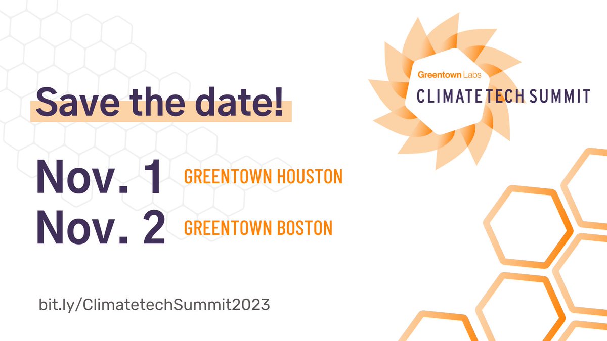 #ClimatetechSummit2023 will take place on Nov. 1 in Houston and Nov. 2 in Boston! Save your spot and stay tuned for the full agenda for this day-long deep dive into climatetech solutions: bit.ly/ClimatetechSum…