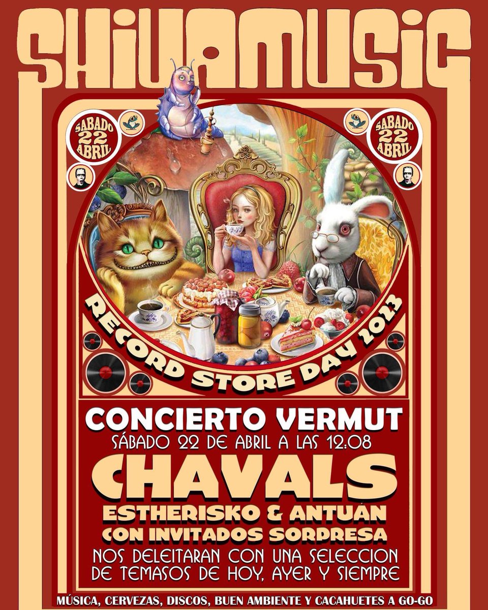 Queridos amantes de las tiendas de discos, nos emulsiona anunciaros que vuelven los conciertos del Record Store Day a Shiva Music!
Éste Sábado día 22 de Abril a la hora del Vermut (12:08) frente a la tienda, en la calle y a lo loco! (Cos del Bou 15, Tarragona)