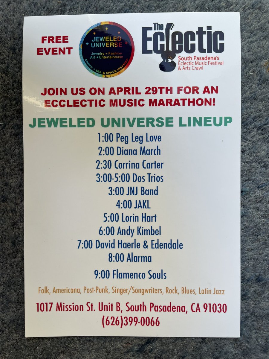 My band Edendale and I are excited to be performing a set at Jeweled Universe on April 29.  See poster for details.